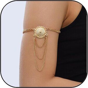 🆕Women Gold Cuff Flower Upper Arm Bands Tassel Arm Chain Bracelet Jewelry